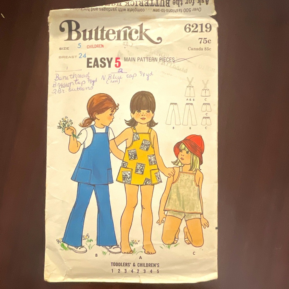 Butterick 6219 Vintage Girls Dress Top Pants Shorts Sewing Pattern Size 5 CUT
